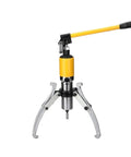 15 Ton Hydraulic Bearing Puller With Two Jaw And Three Jaw Configurations To Yank Clean Seized Gears And Shafts Without Breaking A Sweat, featuring a yellow handle.
