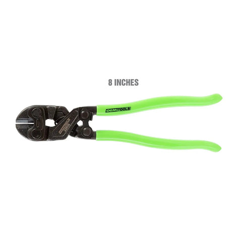 Beefy 8 Inch Heavy Duty Bolt Cutter With Induction Hardened Blades, lime green handles, ideal for nails and general construction work.