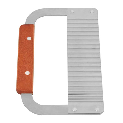 Front view of Chazcool crinkle cut knife with wooden handle and stainless steel wavy blade
