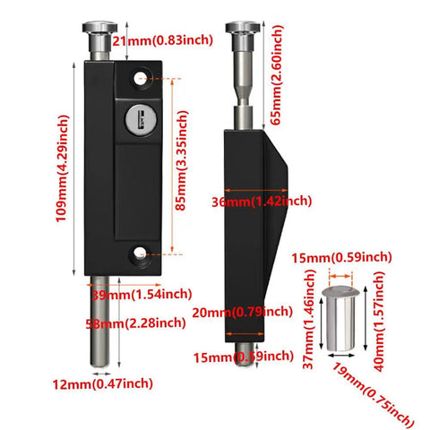 Dimensions of Heavy Duty Patio Door Lock With Keyed Bolts Black Auxiliary Security Lock For Sliding Doors Prevents Lifting Or Sliding Alloy Steel Build