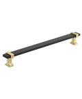 Overton Two Tone Cabinet Pull in Brushed Matte Black and Brushed Gold, 8-13/16 Inch Center to Center, durable zinc aluminum construction