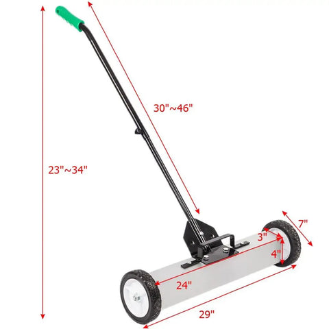 Heavy Duty 24 Inch Rolling Magnetic Pickup Sweeper With Adjustable Handle To Snag Nails Screws Needles And Garage Scrap Quick Easy Sweep for dimensions and features.