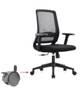 Pack Of Ten Heavy Duty Plastic Caster Socket Sleeves, 7/16 Inch Round Stem Bullets For Wobbly Office Chairs next to an office chair.