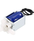 Two Way Normally Closed Solenoid Valve DC5V 0.22A ultra compact water and air valve, side view showing wiring and ports