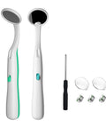 2 Pack LED Lighted Dental Mirror With Anti Fog Lens Ultra Clear Mouth Inspection Mirror For At Home Dental Checkups Dentist Grade Quality Dual Mirrors For Easy Self Care, with handle and attachments