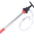 Heavy Duty Manual Push Oil Transfer Pump Works Like A Charm Moving Light Fluids To Thick Gear Oil features clear hose and ergonomic handle.