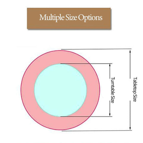 Diagram showing multiple size options for Wooden Dining Table Turntable Lazy Susan Tray With Smooth Silent Spin And Swivel Assist System
