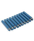 Ten Piece One Quarter Inch Carbide Lathe Tool Bits Set For Metal Cutting High Hardness Tips For Ordinary And CNC Lathes Ready To Cut Fast With Beefy Pro Grade Performance And Durable Cemented Carbide Edges, arranged in a row.