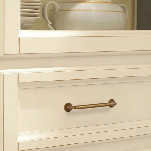 Antique brass cabinet handle on white drawer, Six Pack Antique Brass Cabinet Handles 5 Inch 128mm Hole Center Solid Aged Bronze Kitchen Drawer Pulls