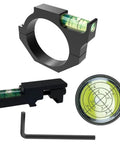 34mm Riflescope Anti Cant Leveling Kit Featuring Picatinny Rail Mount And Precision Bullseye Circular Bubble Vial Set includes black aluminum components.