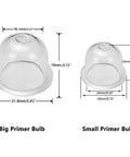 Big and small primer bulbs with dimensions for Four Foot Fuel Line Kit For Small Engine Chainsaws Blowers Trimmers And Weedeaters.