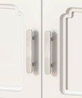 10 Pack Brushed Nickel Cabinet Handles Four And Three Quarters Inch Length With 3 Inch Center To Center Holes on white doors