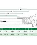 LockNLube grease gun coupler XL diagram showing dimensions A–G for universal fit