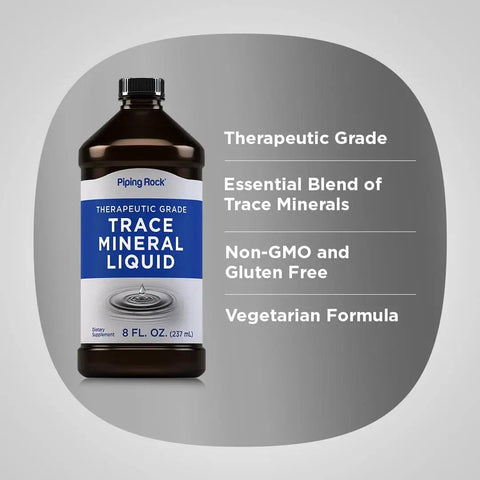 Trace Mineral Liquid Supplement For Real Wellness And Energy 8 Fl Oz Therapeutic Grade Non GMO Gluten Free Lab Tested