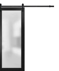 Interior Sliding Barn Door With Frosted Glass, Solid Wood Construction, 32x84 Inches, Black Modern Style, front view