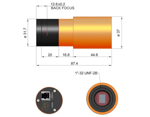 Diagram of Mono Astronomy Camera With IMX678 Sensor For Planetary Imaging And Auto Guiding showing dimensions and details.