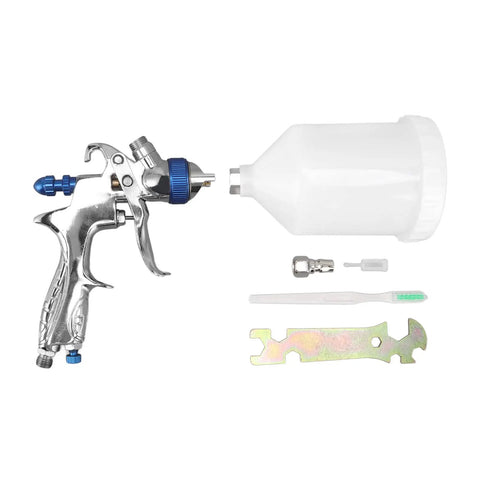 Top Shelf Aluminum Alloy Pneumatic Paint Sprayer With 1.4mm Nozzle, includes 600ml cup and tools for maintenance and use.