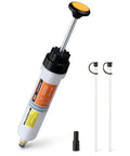 Front view of Orion Motor Tech 200 mL manual fluid extractor and filler syringe with two white tubes