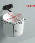 Countertop Bathroom Sinks Cylindrical White Ceramic Bathroom Vessel Sink Wall Mount Bathroom Sink No Overflow Hole Porcelain Vanity Sink Basin, Ceramic Sink Only Bathroom with dimensions displayed.