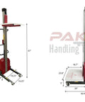 Heavy Duty Electric Lift Work Positioner Truck with 67 inch height and steel gantry, ideal for maneuvering on job sites.