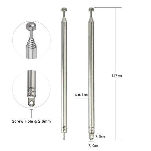 Telescopic 7-Section Antenna 74cm AM FM Replacement For Indoor Portable Radios Home Stereo And TV Tuner, stainless steel 2-pack