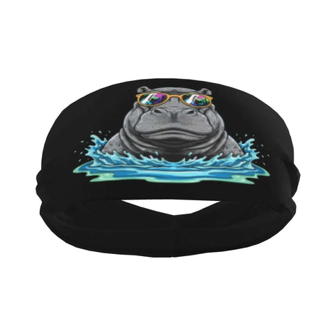 Sunglasses Inspired Sweatband Headband And Wristband Set For Workout And Sports Quick Dry Polyester with hippo and sunglasses design
