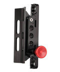 Rugged Aluminum Fire Extinguisher Mount Bracket With Four Clamps For Jeep Wrangler TJ JK JL JKU And UTV Polaris RZR Ranger Quick Release Design One Hand Quick Release Knob showing red knob and black metal structure