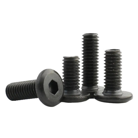 Beefy Black Carbon Steel Hex Socket Furniture Connector Bolts Set 70mm Flat Head M3 M4 M5 M6 M8; four bolts shown