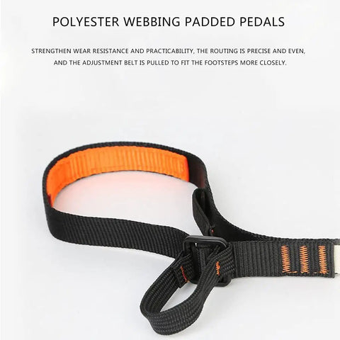 Adjustable Climbing Lanyard With Ascender And Foot Pedal Belt in black and orange polyester for rock climbing safety