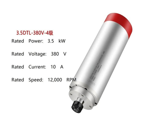 Heavy-Duty High Speed Electric Spindle Motor For CNC Machining 3.5Kw 12000Rpm 380V AC Drive Powerhead with silver body and red cap.