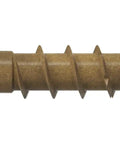 Top Shelf Low Profile Finish Trim Screws For Fast Carpenter Jobs Without The Protruding Head Hassle Sawtooth Shank Drives Smoothly With T10 Bits Corrosion Shield Coating Light Brown Wood Fasteners In Bulk 500 Qty Box from a side view showing the unique sawtooth tip.