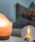 Salt lamp and 2 Pack Accessory Cord With Led Night Light Bulbs White Cord On Off Switch Plugs C7 Led Bulb Warm White in focus
