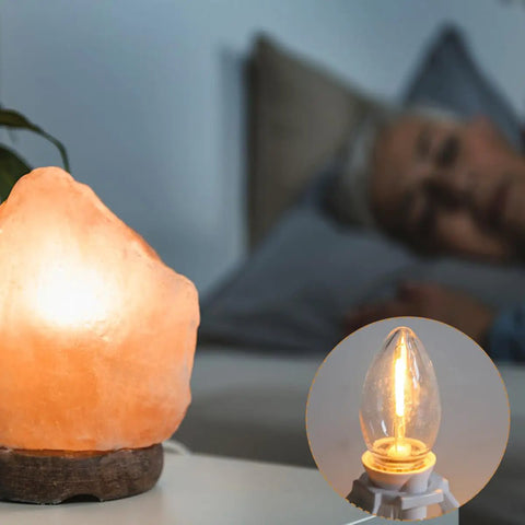 Salt lamp and 2 Pack Accessory Cord With Led Night Light Bulbs White Cord On Off Switch Plugs C7 Led Bulb Warm White in focus