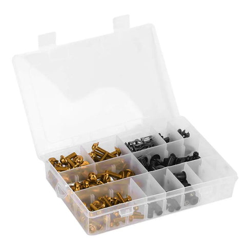 Universal 223-Piece Motorcycle Fairing Bolts Kit With Windscreen Screws And Nuts, Aluminum ABS Bodywork Hardware in a box