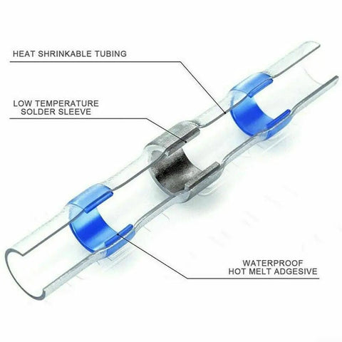 Top Grade 50 Pcs Solder Seal Wire Connectors Heat Shrink Waterproof Sleeves, clear tubing with blue adhesive rings