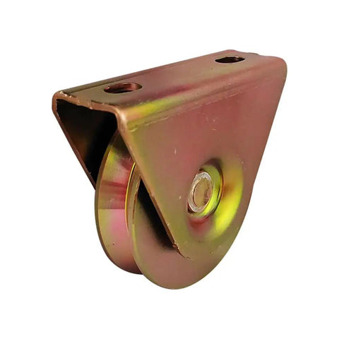 Close-up of 3 Inch V Groove Caster Wheels For Sliding Gates Heavy Duty 1100 Lb Per Pair Tough As Nails Rigid Caster With Bracket