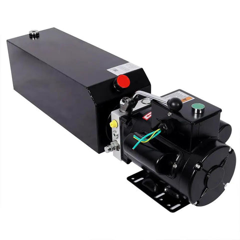 Heavy Duty Single Acting Hydraulic Power Unit 16 Quart Steel Reservoir Pump w Safety Relief Valve Sae #6 Connector side view