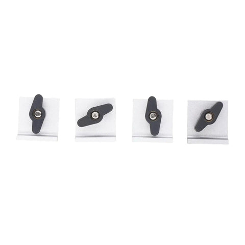Heavy Duty T Track Stop Block With Knobs For Aluminum Alloy Systems, top view showing knobs and aluminum base.