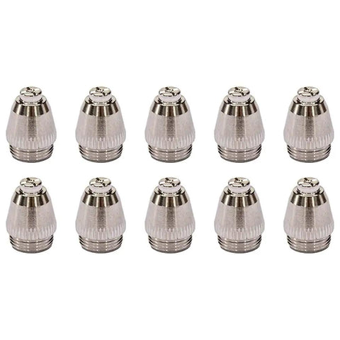 Premium Ag60 G55 Wsd60 Plasma Cutting Torch Tip Nozzles Consumables Kit With 50 Pieces For Home And Office Shop Projects To Get Smooth Flat Cuts Every Single Time Like A Pro showing ten nozzle tips.