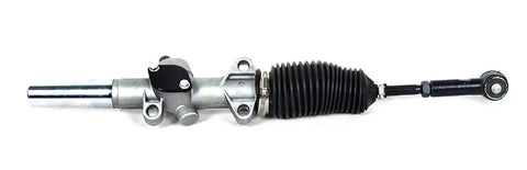 EZGO Golf Cart Steering Gear Box Assembly One Piece For TXT RXV MPT 2001 And Up Rack And Pinion Front Axle Mounted Replaces OEM 70964G01 70964G02 70602G01 Fits Electric And Gas Models Smooth Ride, visible side view of metal assembly component