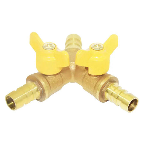 Three Way Shut Off Ball Valve With 3 8 Inch Hose Barb And Two Switches Brass Y Shaped Valve For Irrigation Plumbing And Fluid Control