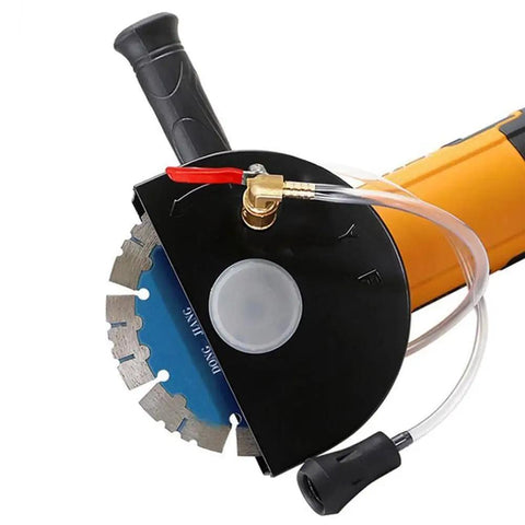 Angle Grinder Shield Kit With Dust Guard Shroud 360 Degree Pro Grade Protective Cover shown on angle grinder for wet cutting