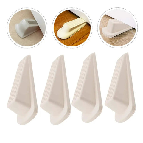 5 Pack Door Wedge Stoppers Rubber Anti Skid Prevent Slamming For Home And Office, White door stops angled view