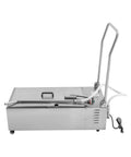 Slick Rolling Commercial Fryer Oil Filter Machine Cart With Four Swivel Wheels And A Massive Fifteen Gallon Tank, stainless steel.