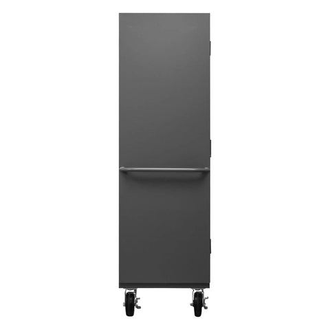 Rock Solid Locking Mobile Storage Cabinet With Four Adjustable Shelves And Flush Steel Doors 48 Inches Wide gray rolling locker front view.