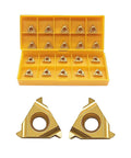 External And Internal Threading Carbide Inserts Set 11ER AG60 And 11IR AG60 For Lathe Tools, 20 pieces in yellow case.