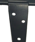 Close-up of black metal T strap hinge with screw holes from 5 Inch T Strap Hinges Galvanized Iron Gate Hinge Set With Slotted Bearings 6 Pack