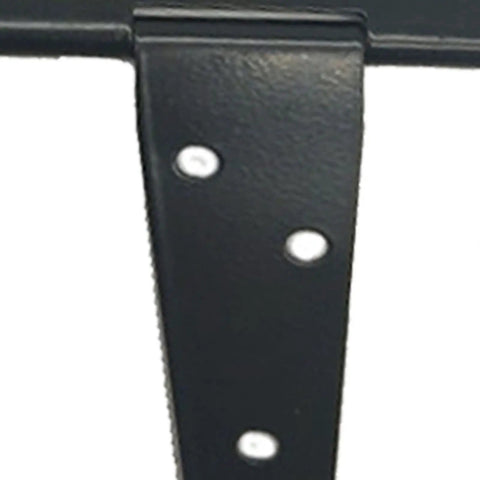 Close-up of black metal T strap hinge with screw holes from 5 Inch T Strap Hinges Galvanized Iron Gate Hinge Set With Slotted Bearings 6 Pack