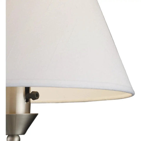 Close-up of Elysburg Dope 17 Inch High One Light Satin Nickel Wall Sconce With White Fabric Shade