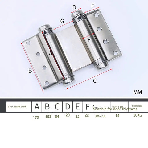 Stainless Steel Heavy Duty Spring Door Hinge Two Way Self Closing With Adjustable Speed For Indoor And Outdoor Mounting And Automatic Rebound Door Hardware Ideal For High Traffic Homes And Offices, shown with dimensions in millimeters